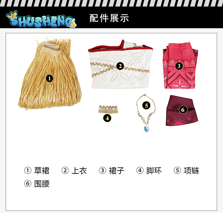 Moana Cosplay Costume Princess Dress Adult Top Skirt Necklace Full Set Female Halloween Carnival Party Moana2 Dress Outfits