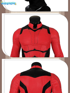 Daredevil Cosplay Costume Matt Murdock Red Leather Battle Suit Jumpsuit Belt Gloves Fullset Outfit Halloween Carnival Party Suit