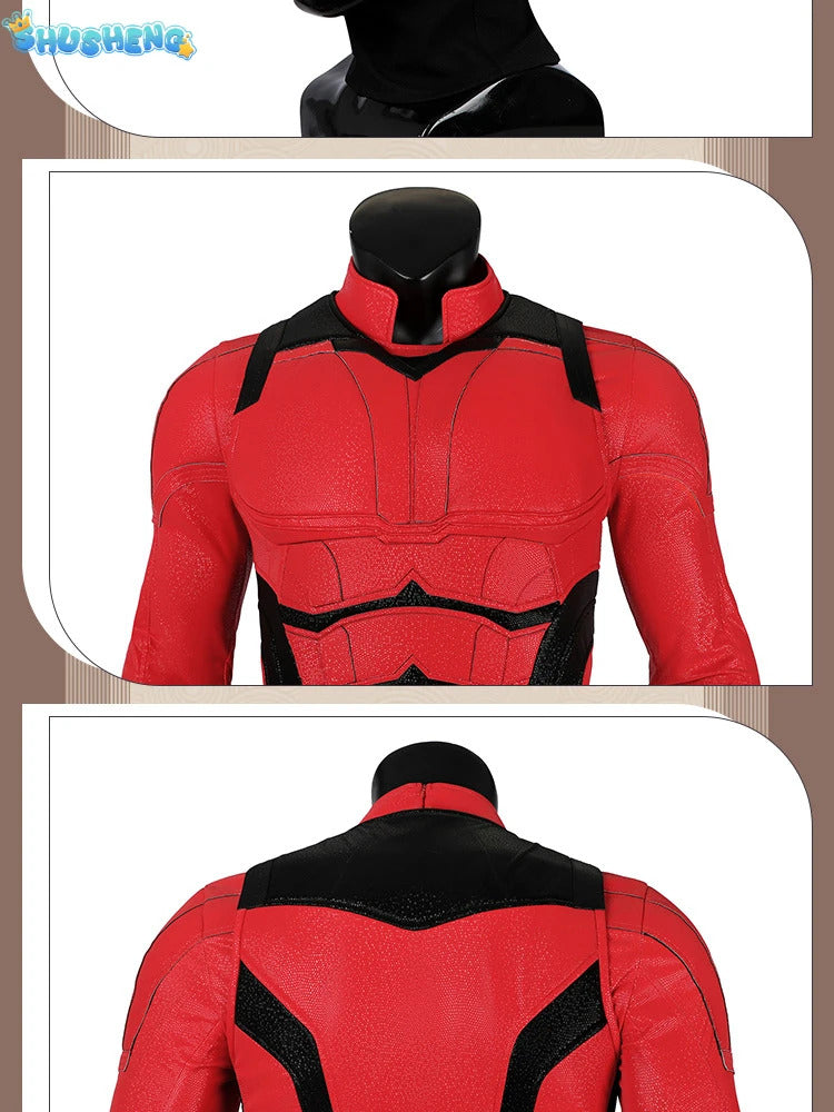 Daredevil Cosplay Costume Matt Murdock Red Leather Battle Suit Jumpsuit Belt Gloves Fullset Outfit Halloween Carnival Party Suit