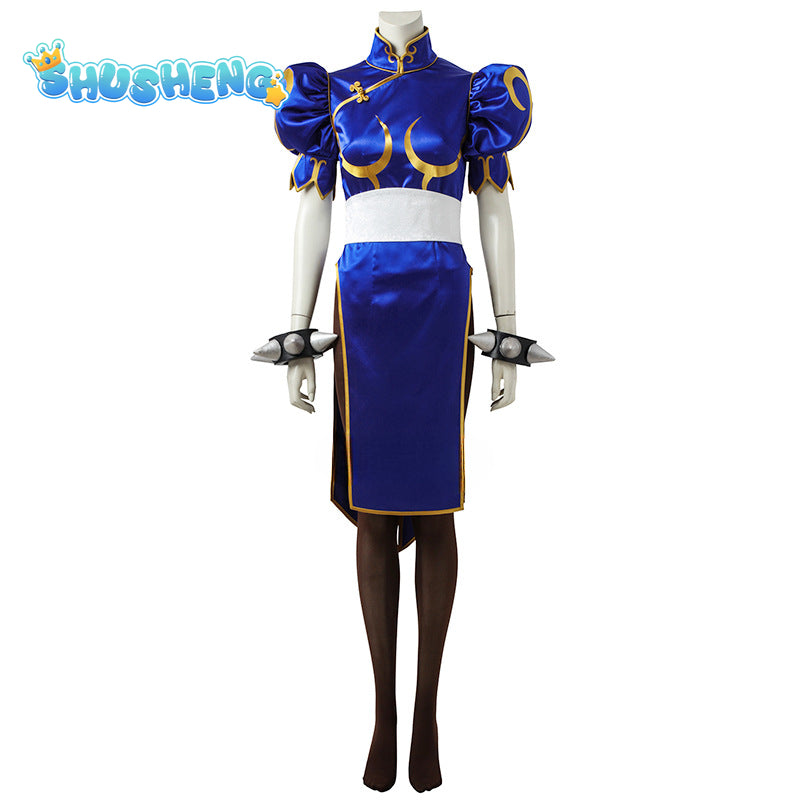 Chun Li Games eet Fighter V Cosplay Costumes Blue Cheongsam Dress Women Sexy Suit Halloween Carnival Clothing