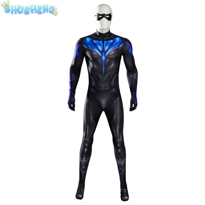 Superhero Nightwing Men Cosplay Zentai Bodysuit Dick Grayson Jumpsuit Costume Halloween Party Cosplay Catsuit Spandex