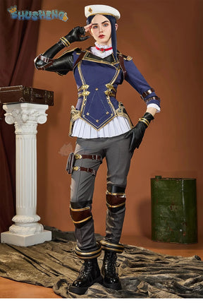 Caitlyn·Kiramman LOL Cosplay Arcane Season 2 costume Hat Shoulder Armor Gloves Leg Bag Set Party Carnival Handsome Woman Uniform