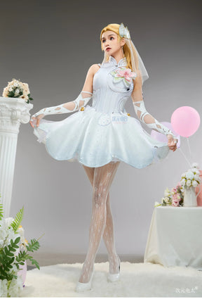 Invisible Woman Susan Storm Richards Cosplay Rivals Costume Halloween Party Women Fantasy Wedding Dress Gloves Socks Sexy Set