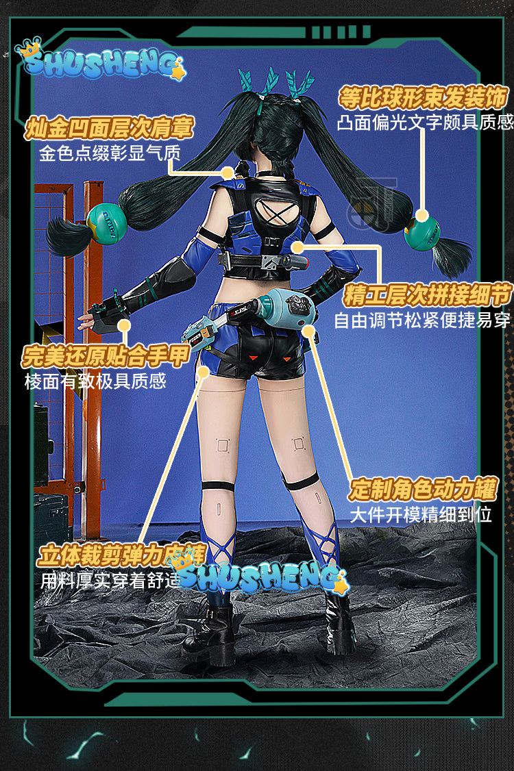 Game Zenless Zone Zero Qingyi Cosplay Costume Wig Grreen Pony Hair Criminal Investigation Special Response Team Shorts Props