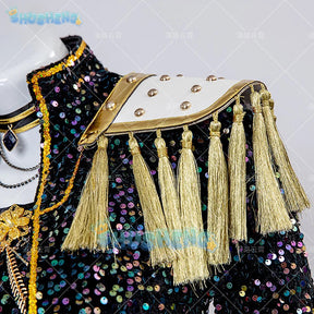 Anime KPop Demon Hunters Mira Cosplay Costume Black Gold Stage Outfit Huntrix Uniform Halloween Party Women Girls Carnival