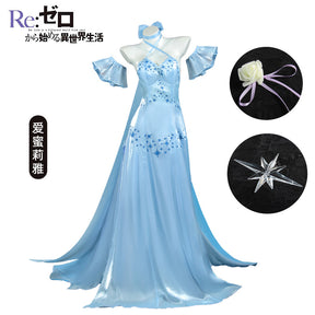 Shusheng-N Re:ZERO - Starting Life in Another World Emilia Cosplay Costume Crystal Dress Halloween Party Role Play Outfit Women