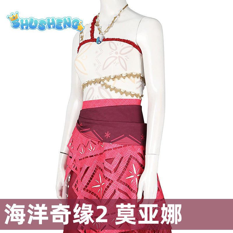 Moana Cosplay Costume Princess Dress Adult Top Skirt Necklace Full Set Female Halloween Carnival Party Moana2 Dress Outfits