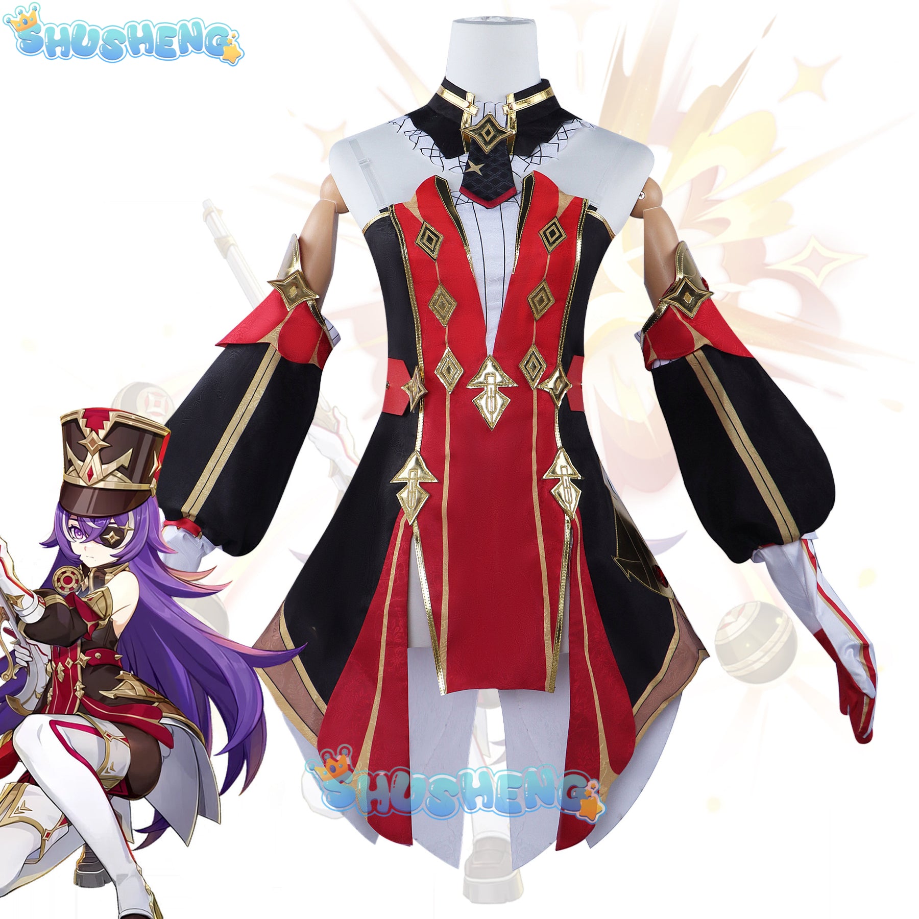 Anime Game Genshin Impact Chevreuse Fontaine Special Security and Surveillance Patrol Cosplay Costume Clothes Uniform Wig Shoes