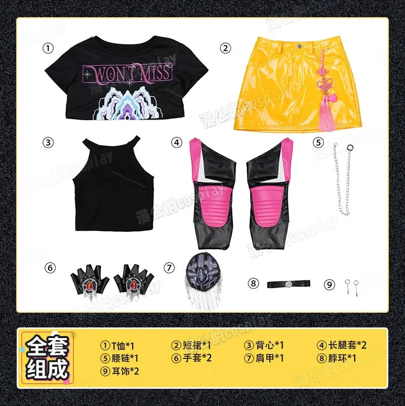Anime KPop Demon Hunters Mira Cosplay Costume Black Gold Stage Outfit Huntrix Uniform Halloween Party Women Girls Carnival