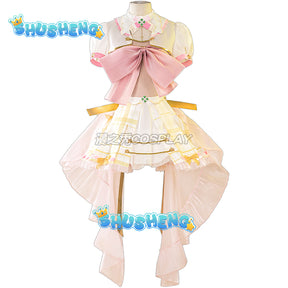 Cosplay Game VTuber Ace Taffy Cosplay Costume Wig YouTuber Ace Taffy Pink Dress Headwear Gloves Stockings Set Convention Event