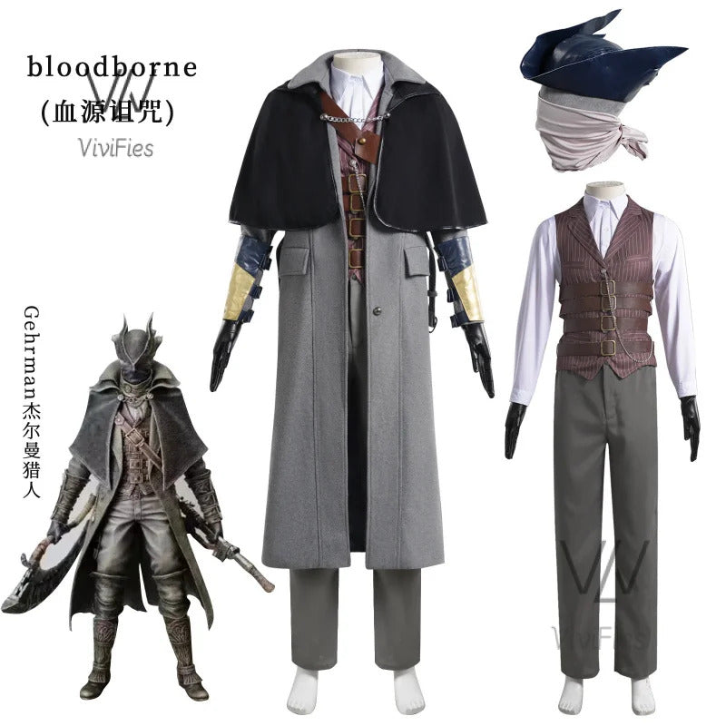 Game Bloodborne Gehrman Cosplay Costume Halloween outfits Women Men New Suit Uniform Accessories and props set in stock