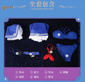 Anime Virtual YouTuber Shylily Lily Cosplay Costume Summer Day Swimwear Bikini Woman Sexy Kawaii Sand Party Sailor Suit