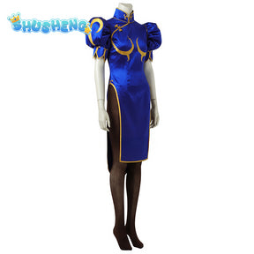 Chun Li Games eet Fighter V Cosplay Costumes Blue Cheongsam Dress Women Sexy Suit Halloween Carnival Clothing