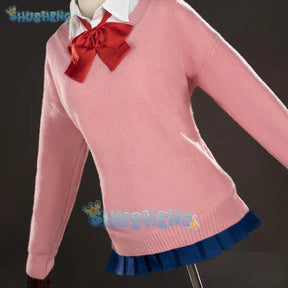 Momo Ayase cosplay costume anime dandadan pink top blue skirt school uniform earrings props Halloween party for women Shusheng