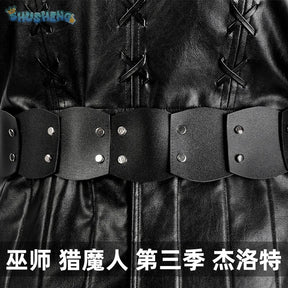 Geralt Witcher 3 Wild Hunt Cosplay Geralt Costume Men Handsome Black Leather Coat Belt Gloves Party Halloween Uniform Full Set