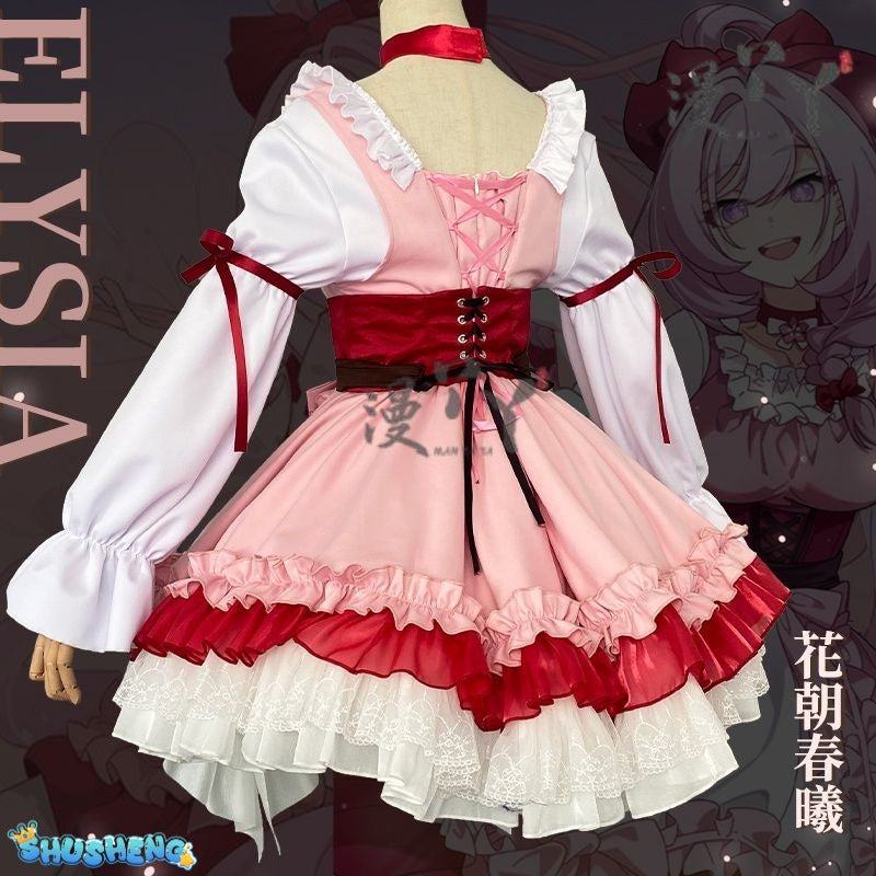 Honkai Impact 3 Cosplay Elysia Blossoming Spring Dress Lolita Cosplay Costume With Bow Game Halloween Costume