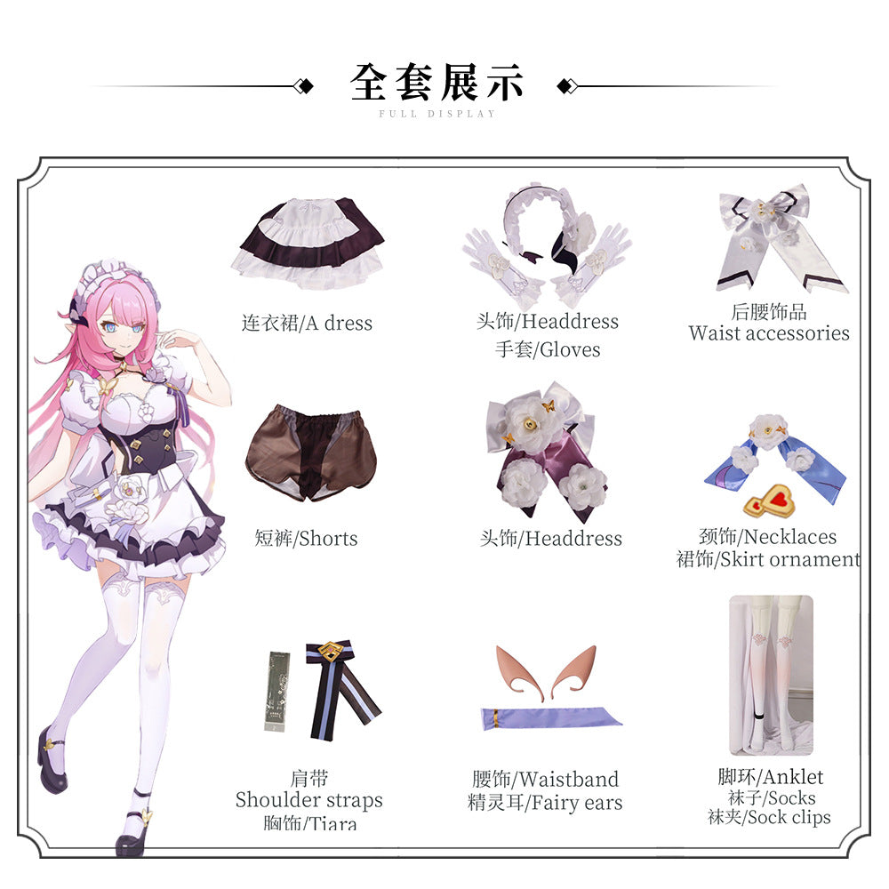 Elysia Cosplay Costume Honkai Impact 3 Carnival Maid Uniform Wig Anime Halloween Costumes Women Game