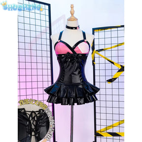 Game Lucky Chloe Cosplay Costume Headphone Tail Roleplay Fantasia Pink Outfits Halloween Carnival Party Clothes For Woman Girls