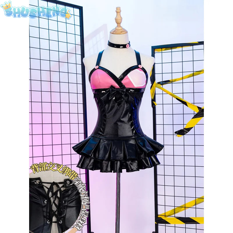 Game Lucky Chloe Cosplay Costume Headphone Tail Roleplay Fantasia Pink Outfits Halloween Carnival Party Clothes For Woman Girls