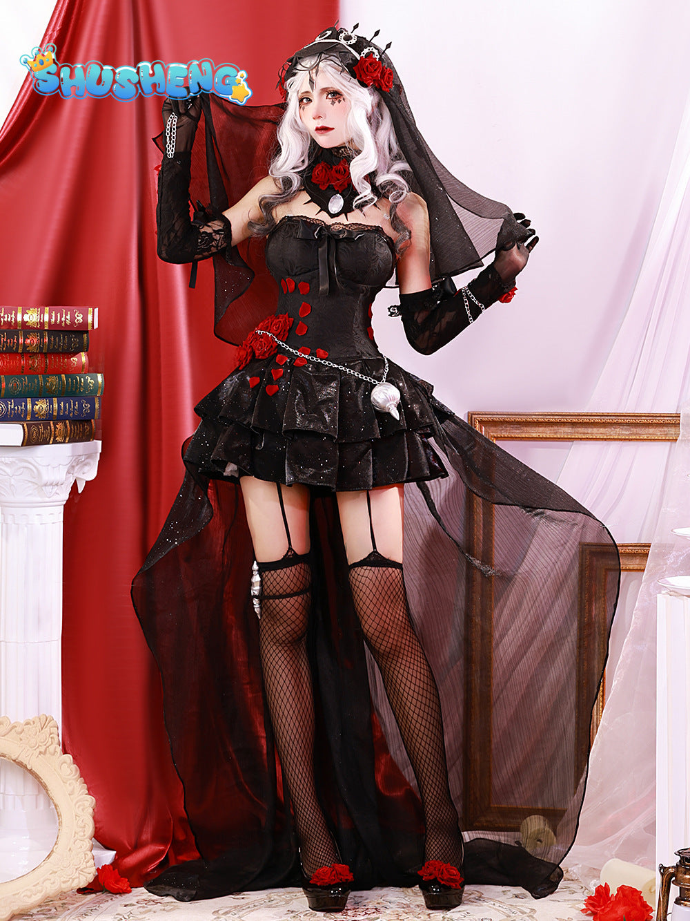 Identity V Ada Mesmer Psychologist Cosplay Night Skin Black Gothic Rose Women Lolita Dress Anime Cospaly Party Suit