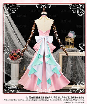 Miccostumes Women's Halloween C.C. Cosplay Costume Pink Dress Set with Head Flower Socks