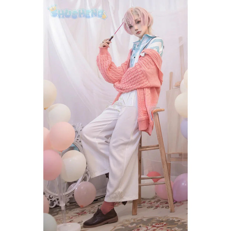 Fragaria Memories Kurode Merold Cosplay Costume Cute and sweet pink sweater jacket pants, wig Halloween party uniform MEROLD set