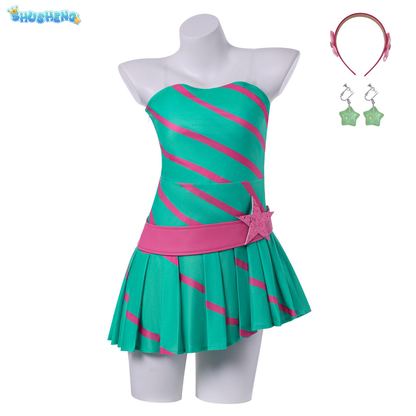 Winx Club Stella Cosplay Costume Anime Magical Fairy Party Green Dress Props Halloween Roleplay Outfit Costume Woman Disguise