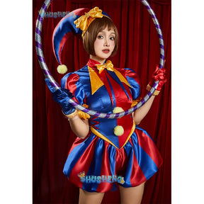 Adult  Digital Circus Cosplay Costumes Pomni Cosplay Masks Set Hat Jumpsuit Cartoon Christmas Halloween Party Cute Clown wig set