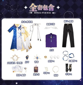 Shusheng Honkai Star Rail Sunday Cosplay Costume Uniform New Skins Earrings Book Props Halloween Party for Women Men Accessory