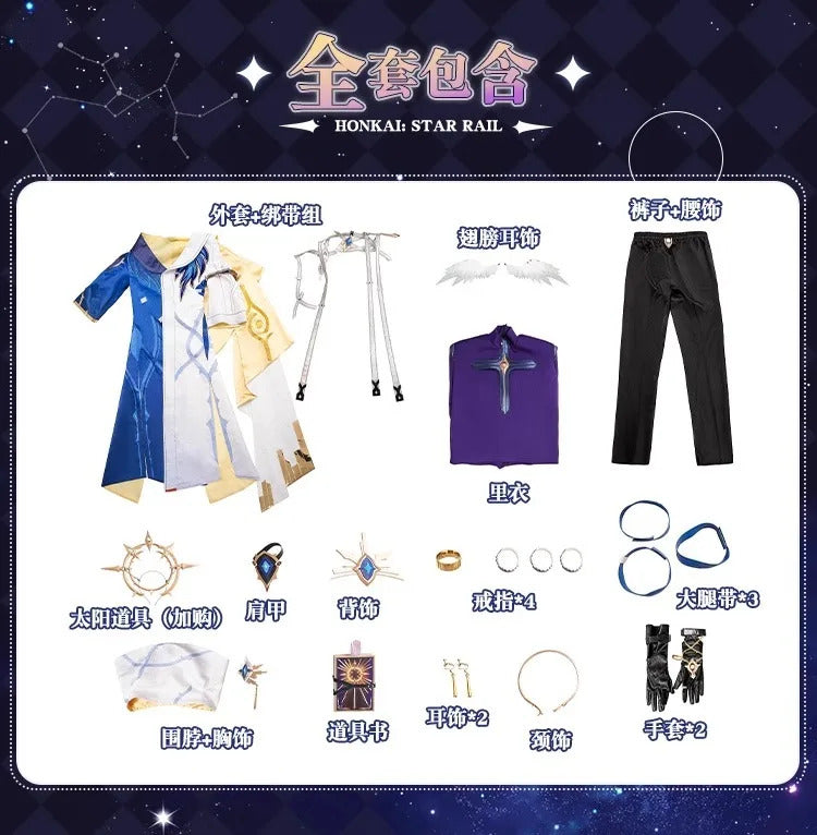 Shusheng Honkai Star Rail Sunday Cosplay Costume Uniform New Skins Earrings Book Props Halloween Party for Women Men Accessory