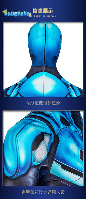 Movie Blue Beetle Cosplay Costume Jumpsuit Polyester Zentai Kids Adults Halloween Party Carnival Role Play Outfits Bodysuit