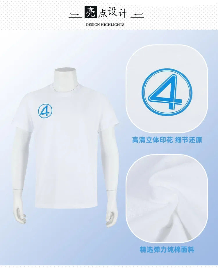 Fantastic Four Mr.Fantastic Invisible Woman Human Torch The Thing Cosplay Costume White Short Sleeve Uniform Halloween Carnival