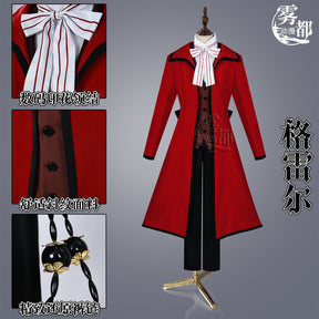 Black Butler Grell Sutcliff Michaelis Cosplay Costume Uniforms Anime Cosplay Halloween Party Unisex Fancy Red Suit Glasses
