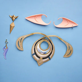 Genshin Impact Lauma Cosplay Costume Dress Uniform Headwear Earrings Frostmoon Scions Halloween Party for Women Girls
