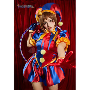 Adult  Digital Circus Cosplay Costumes Pomni Cosplay Masks Set Hat Jumpsuit Cartoon Christmas Halloween Party Cute Clown wig set