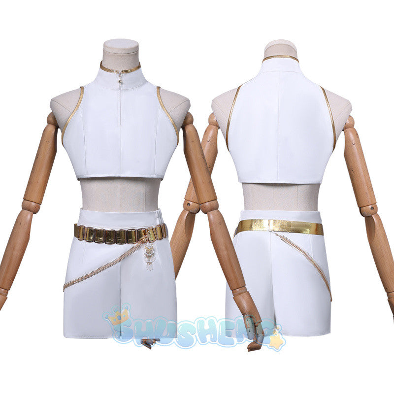 Cos Hunters Superstar Lumi Mira Zoe Cosplay Costume Anime KPop Demon Full Set Girl Group Suit Women Halloween Party Roleplay Mira White clothing cosplay