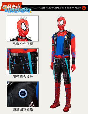 Spider Punk Men Cosplay Costume Hobie Brown Across The Spider-verse Superhero Jumpsuit Halloween Comic-con Props Bodysuit Gifts