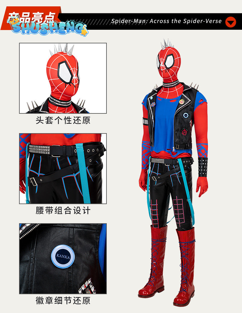 Spider Punk Men Cosplay Costume Hobie Brown Across The Spider-verse Superhero Jumpsuit Halloween Comic-con Props Bodysuit Gifts