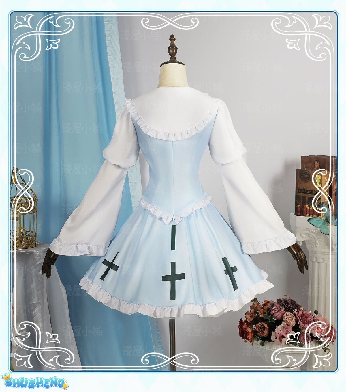 Tsukiyomi Utau Shugo Chara Cosplay Costume Mint Blue Gothic Lolita Dress with Wig For Hallowmas Christmas Role Play Women