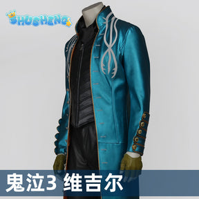 Hot Game DMC3 Cosplay Vergil Costume Mens Battle Suit Vergil Halloween Carnival Party Long Jacket Vest Outfits Custom Made