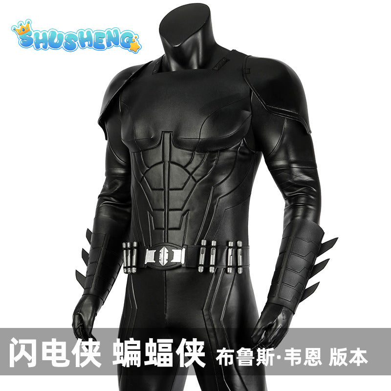 Michael Keaton Superhero Bat Bruce Wayne Cosplay Costume Hero Armor Outfit With Cowl Black Leather Jumpsuit Boots Halloween Suit