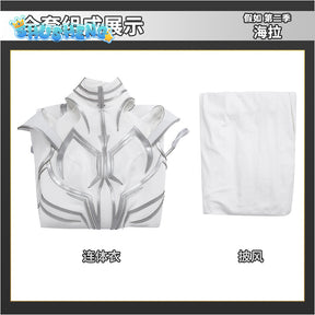 Cosplay Hela White Outfit Halloween Cosplay Costume Set Bodysuit White Jumpsuit Superheroine Costume With Cape Suit