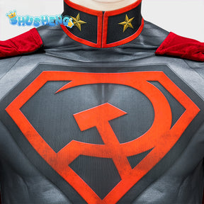 Adult Superhero Steel Man Cosplay Bodysuit Cape Set Clark Kent Printing Jumpsuit Halloween Hero Costume Red Velvet Cloak