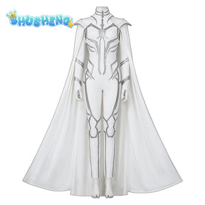 Cosplay Hela White Outfit Halloween Cosplay Costume Set Bodysuit White Jumpsuit Superheroine Costume With Cape Suit