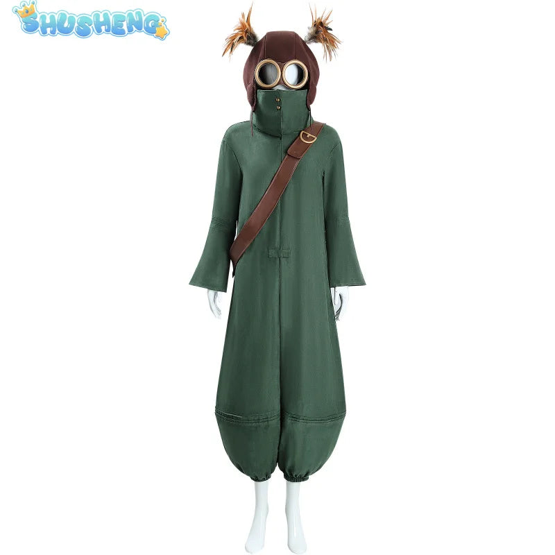 Shusheng-N Alone Cosplay Costume Game Nightmares III 3 Green Jumpsuit Hat Cap Head Cover Bag Helmets Glasses Halloween Party XS-XXXL