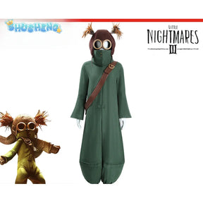 Shusheng-N Alone Cosplay Costume Game Nightmares III 3 Green Jumpsuit Hat Cap Head Cover Bag Helmets Glasses Halloween Party XS-XXXL