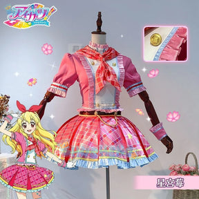 Anime Aikatsu! Cosplay Hoshimiya Ichigo Cosplay Costume Lolite Dress  Wig Women Hallowen Party Girls increase size S-XXL