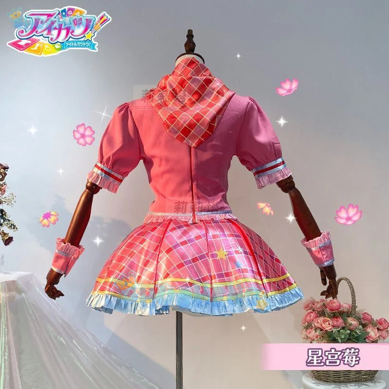 Anime Aikatsu! Cosplay Hoshimiya Ichigo Cosplay Costume Lolite Dress  Wig Women Hallowen Party Girls increase size S-XXL