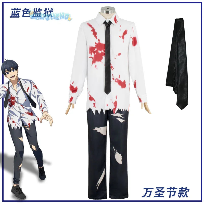 Anime Blue Lock Cosplay Nagi Seishiro Isagi Yoichi Jumpsuit Football Club Sportswear Christmas Party Men's and Women's Set Wig