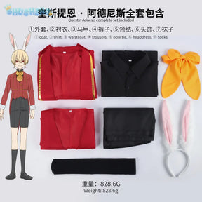 Anime Bye-Bye Earth Adenis Cosplay Costume Man Boys Bunny Ears Vest Short Socks Red Tuxedo Coat for Party Halloween Xmas Con